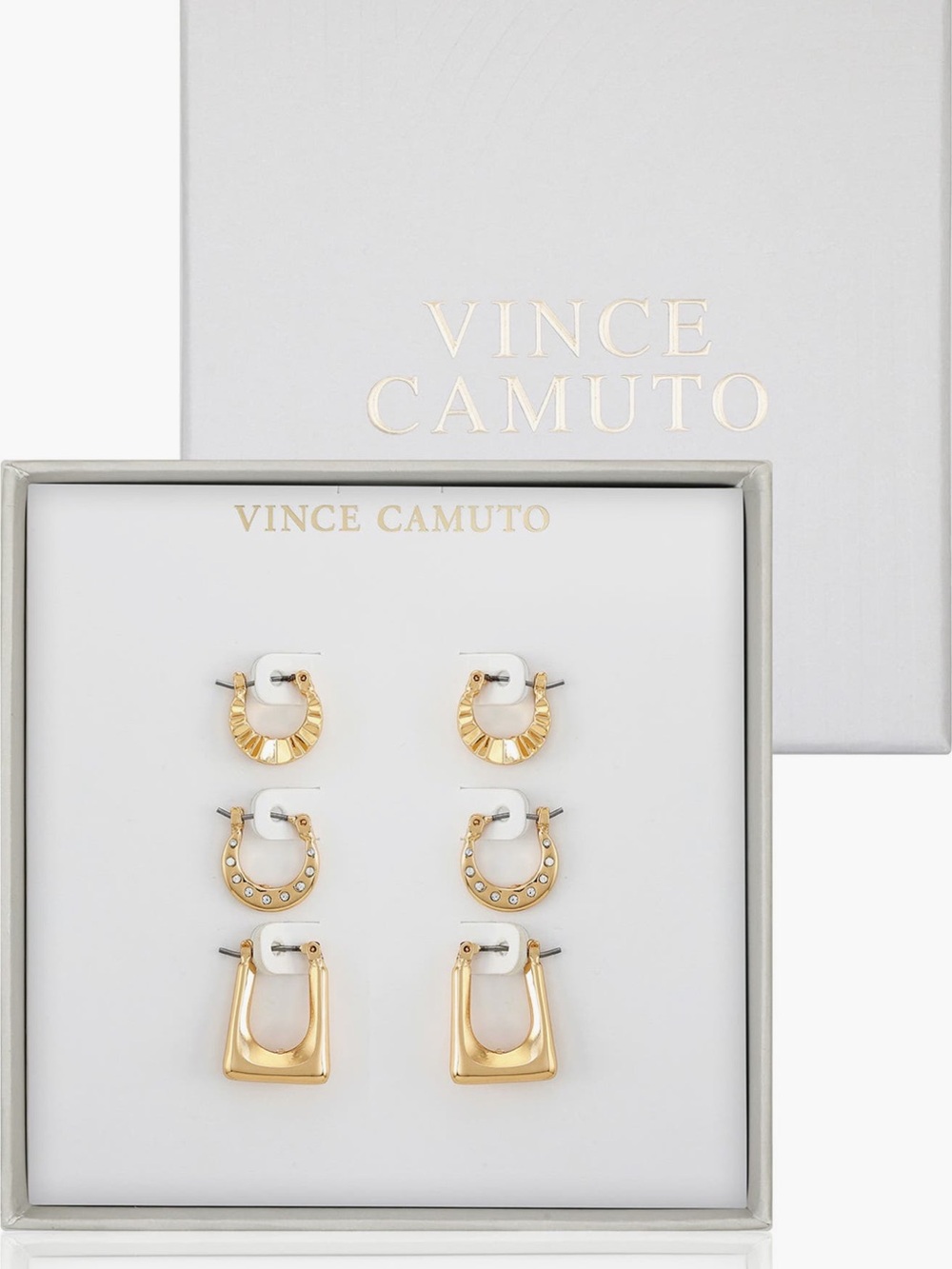 Vince Camuto Gold 3-Pair Mixed Hoop and Drop Earring Set